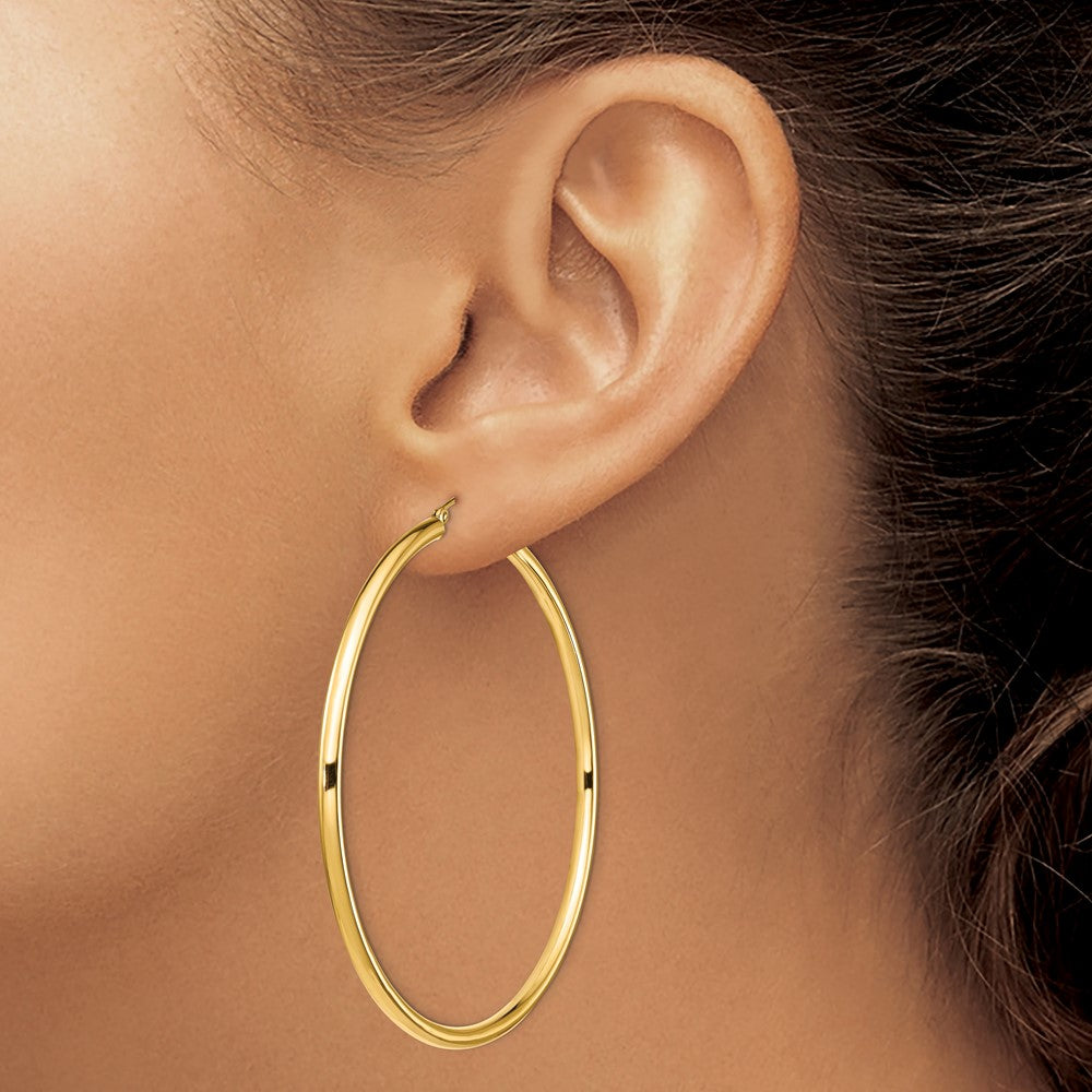 14k Polished 3x70mm Lightweight Tube Hoop Earrings