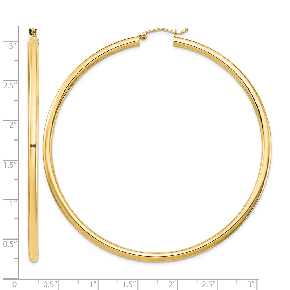 14k Polished 3x70mm Lightweight Tube Hoop Earrings