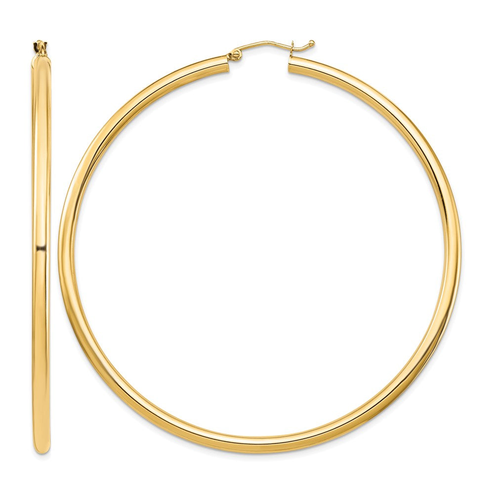 14k Polished 3x70mm Lightweight Tube Hoop Earrings