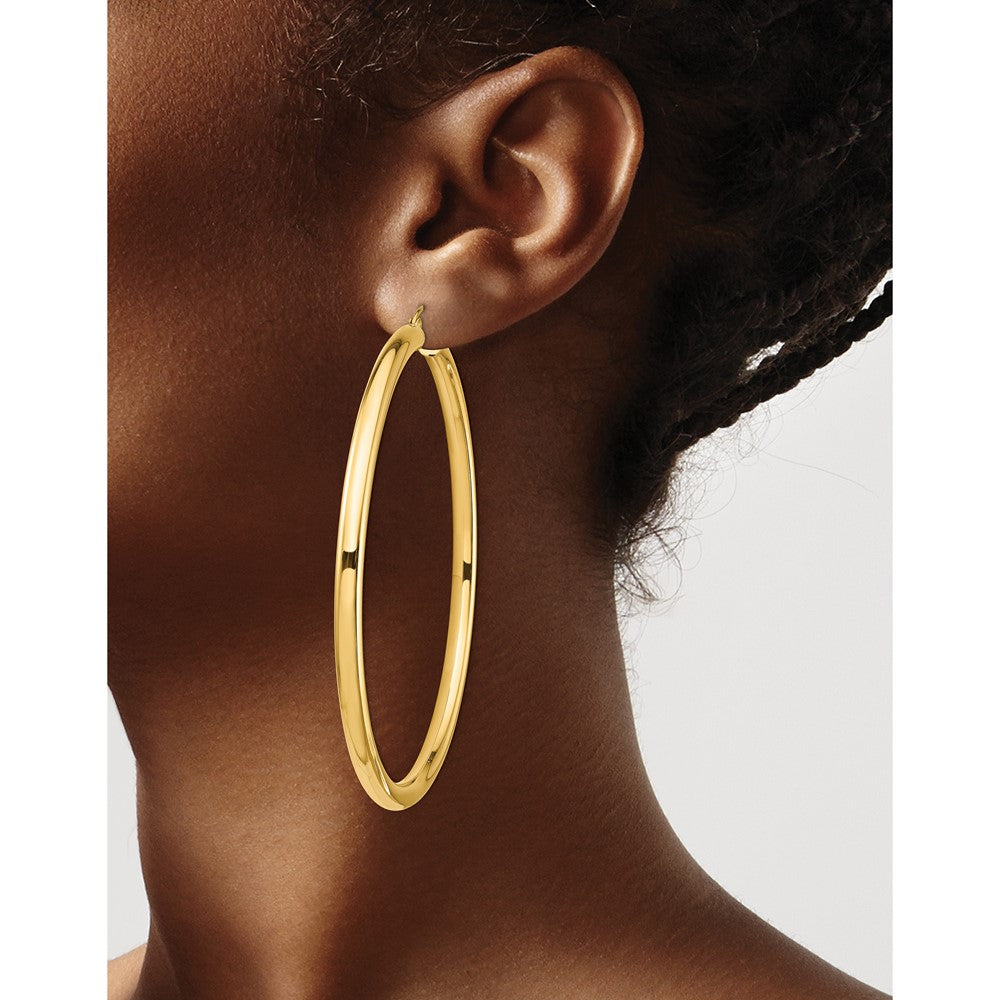 14k Polished 4x70mm Lightweight Tube Hoop Earrings
