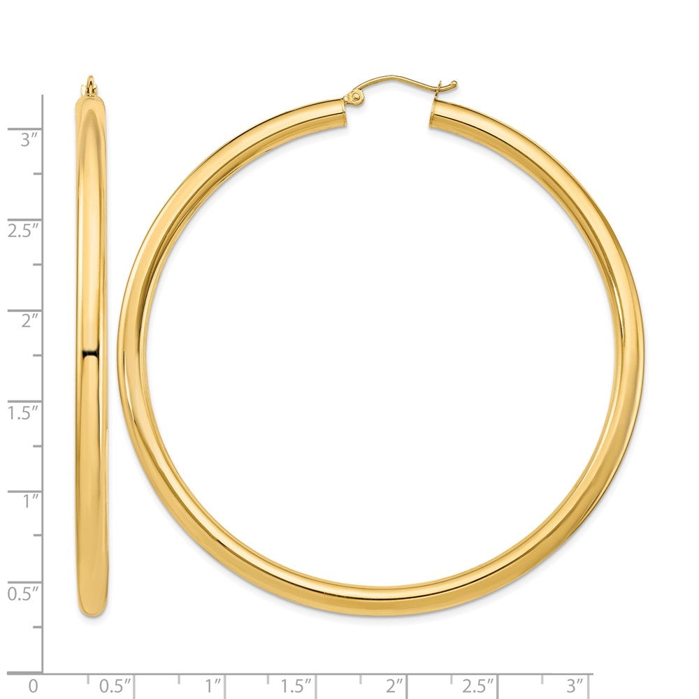 14k Polished 4x70mm Lightweight Tube Hoop Earrings