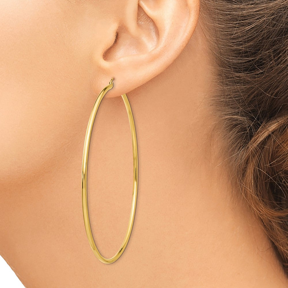14k Polished 2x75mm Lightweight Tube Hoop Earrings