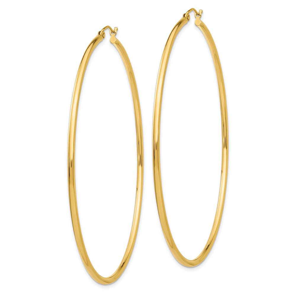 14k Polished 2x70mm Lightweight Tube Hoop Earrings