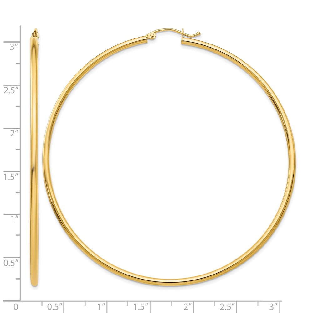 14k Polished 2x70mm Lightweight Tube Hoop Earrings