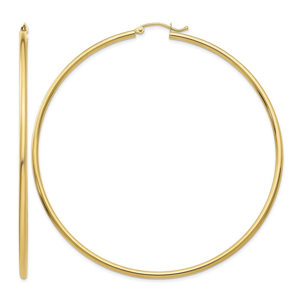 14k Polished 2x70mm Lightweight Tube Hoop Earrings