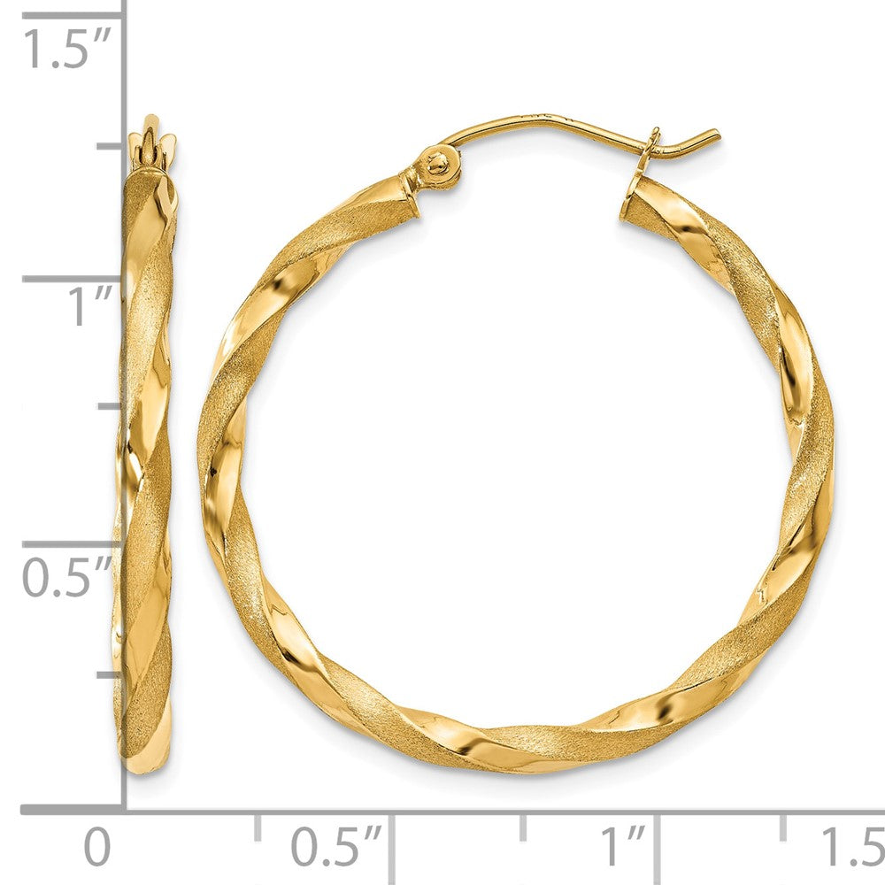 14k Polished & Satin Twisted Hoop Earrings