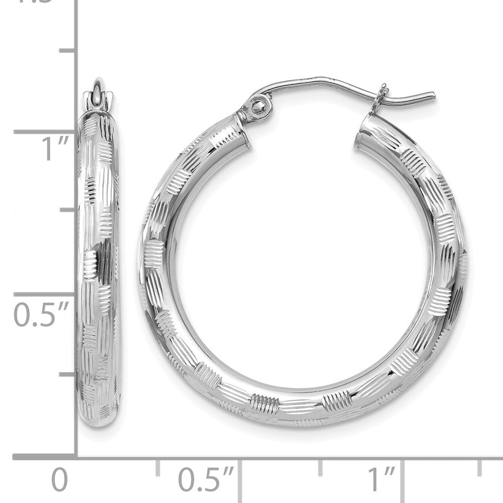 14k White Gold Diamond-cut Hoop Earrings