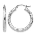 14k White Gold Diamond-cut Hoop Earrings
