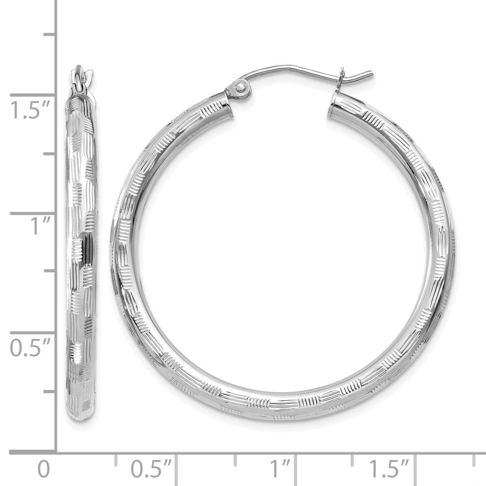 14k White Gold Diamond-cut Hoop Earrings