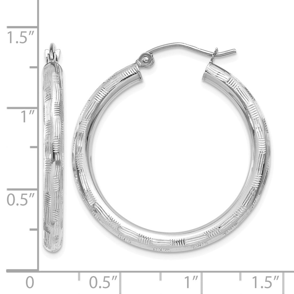 14k White Gold Diamond-cut Hoop Earrings