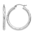 14k White Gold Diamond-cut Hoop Earrings