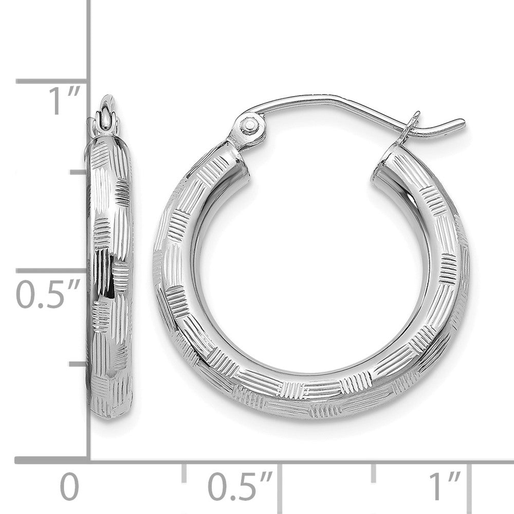 14k White Gold Diamond-cut Hoop Earrings