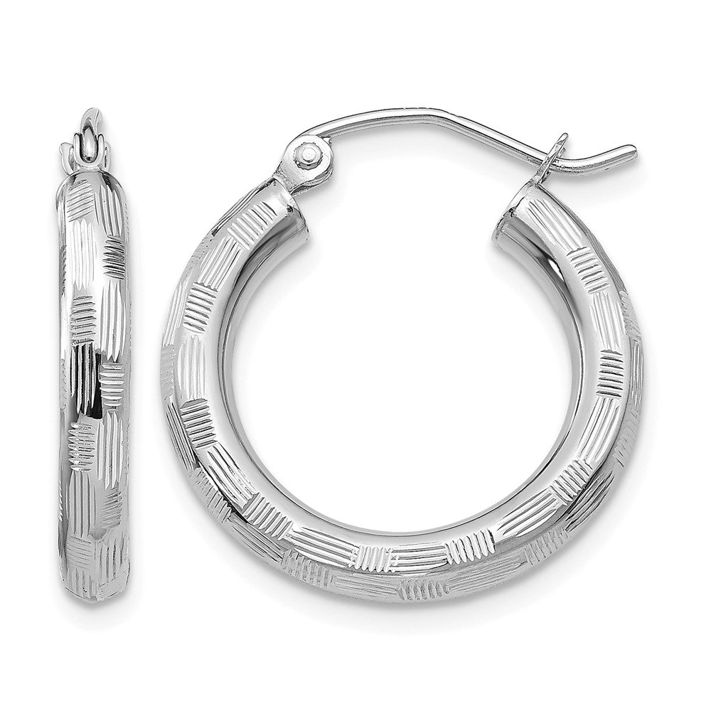 14k White Gold Diamond-cut Hoop Earrings