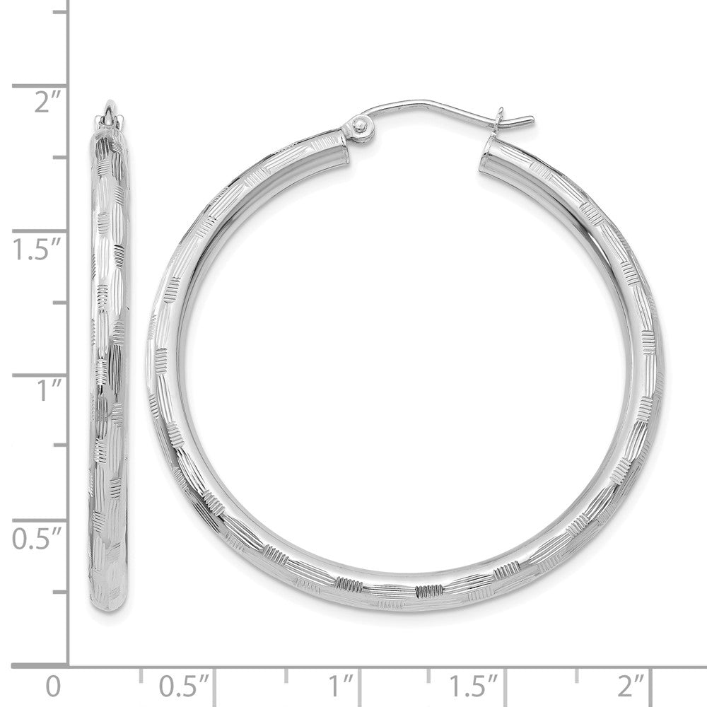 14k White Gold Diamond-cut Hoop Earrings