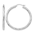 14k White Gold Diamond-cut Hoop Earrings