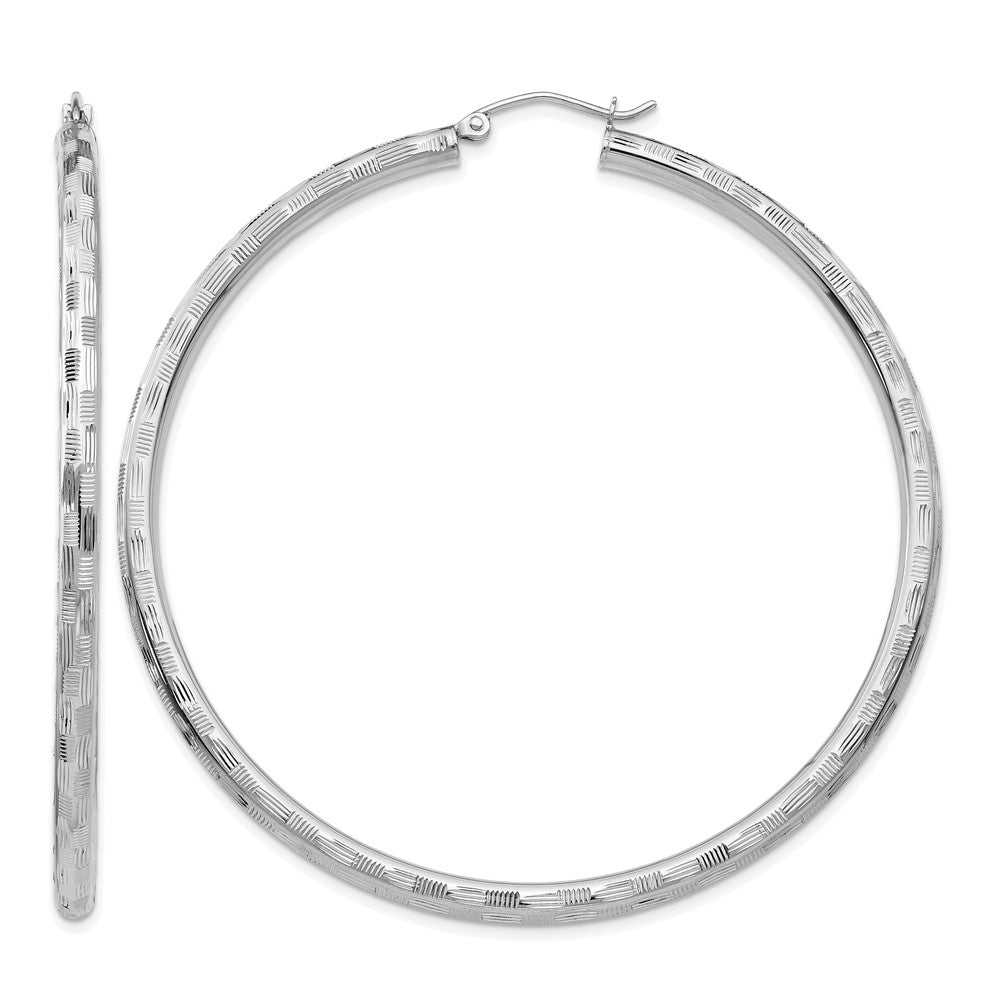 14k White Gold Diamond-cut Hoop Earrings