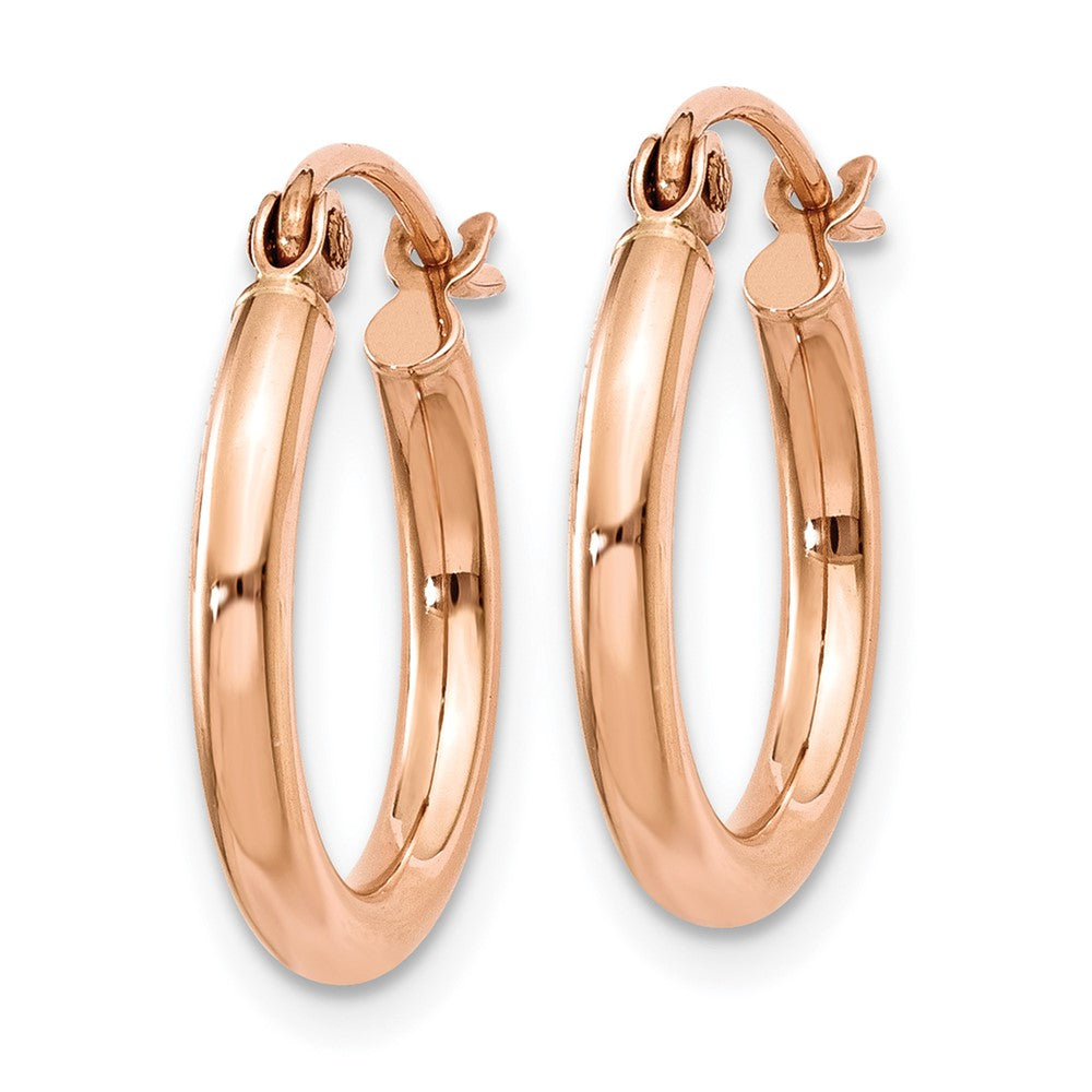 14k Rose Gold Polished 2X15mm Lightweight Tube Hoop Earrings