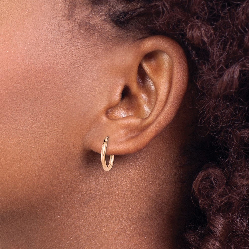 14k Rose Gold Polished 2X15mm Lightweight Tube Hoop Earrings