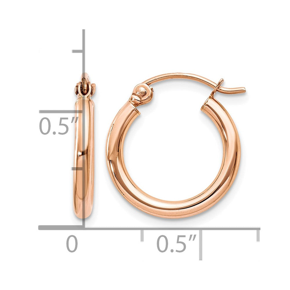 14k Rose Gold Polished 2X15mm Lightweight Tube Hoop Earrings
