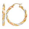 14k Tri-color Light Twisted Hoop Earrings