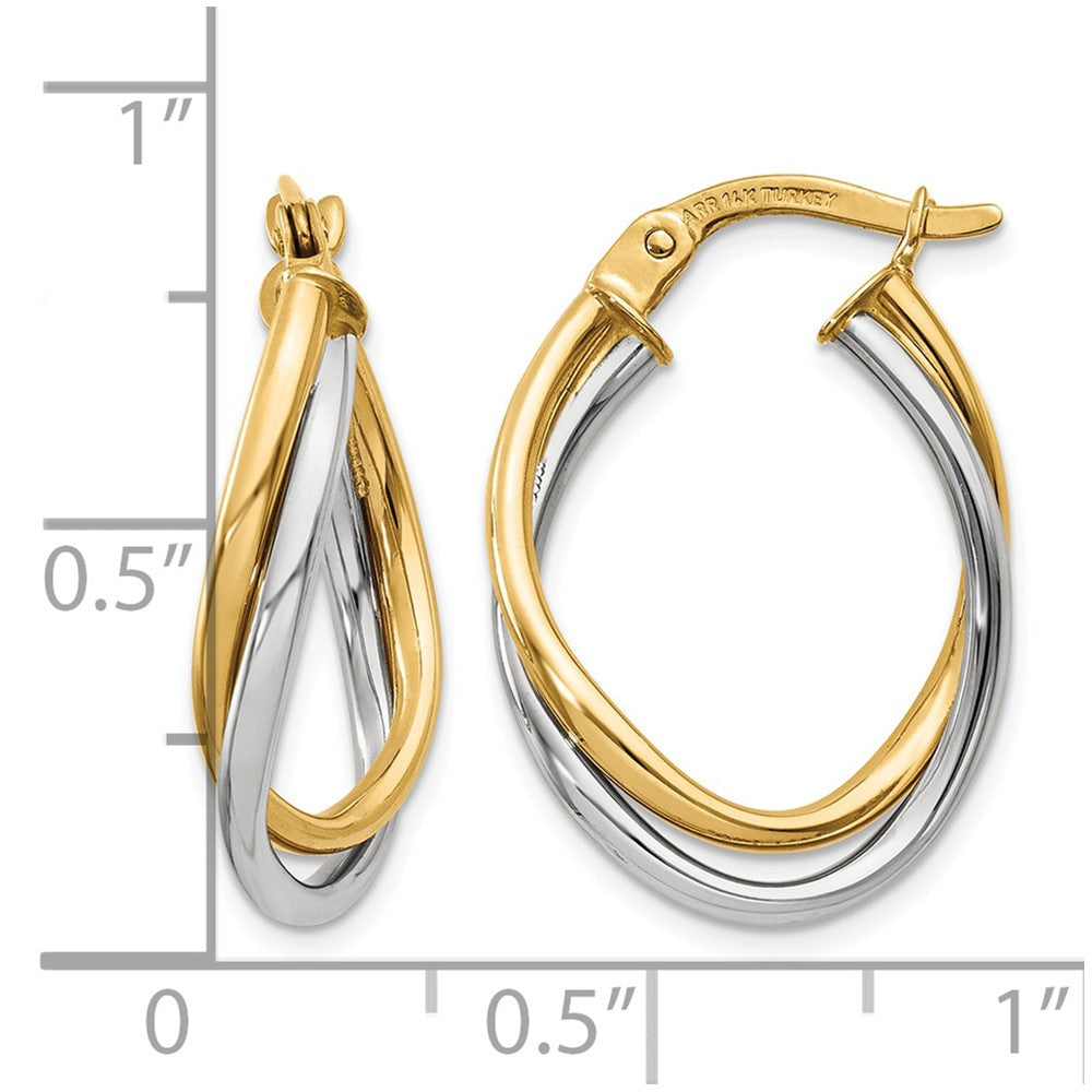 14K Two-Tone Polished Oval Hoop Earrings