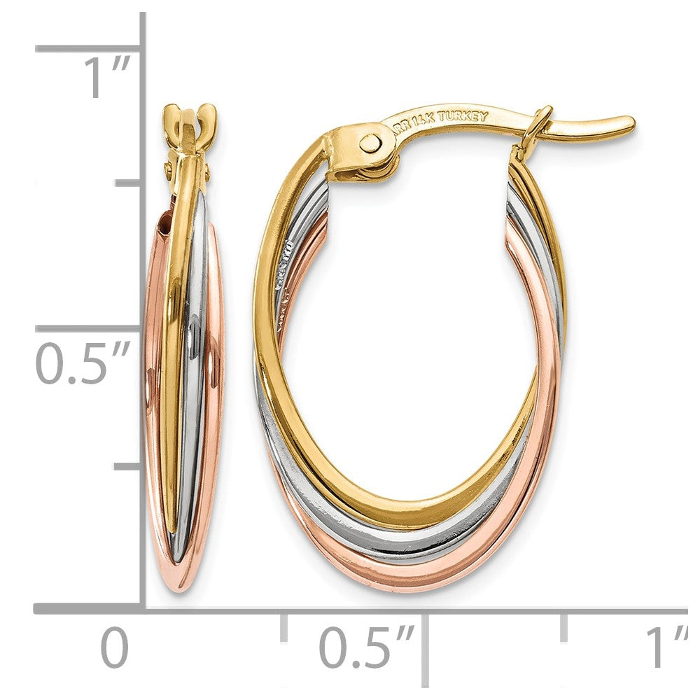 14K Tri-Color Polished Oval Hoop Earrings