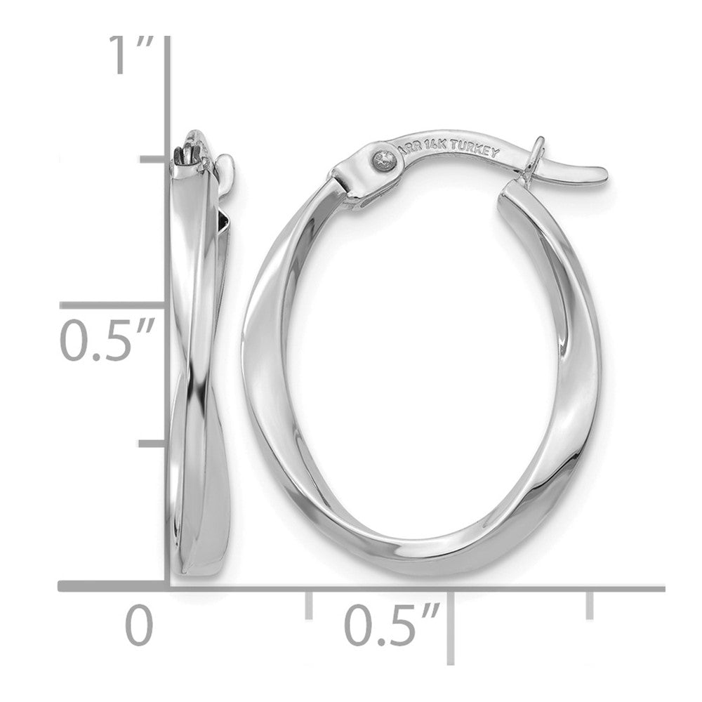 14K White Gold Polished Oval Twist Hoop Earrings