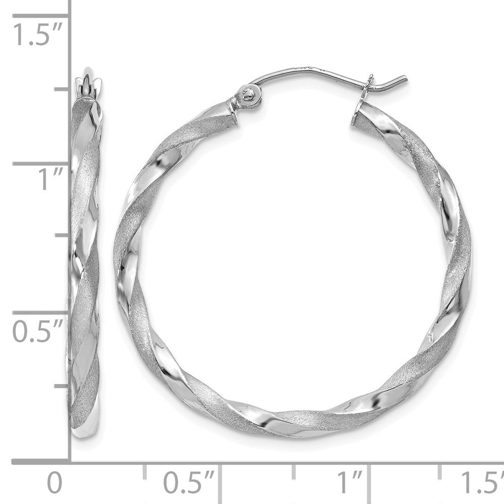 14k White Gold Polished & Satin Twisted Hoop Earrings