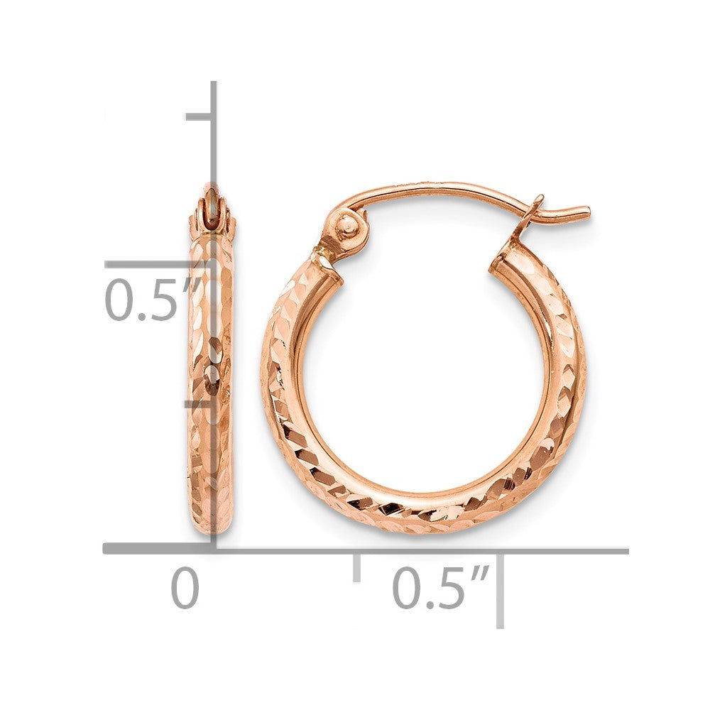 14k Rose Gold Lightweight Diamond-cut Hoop Earrings
