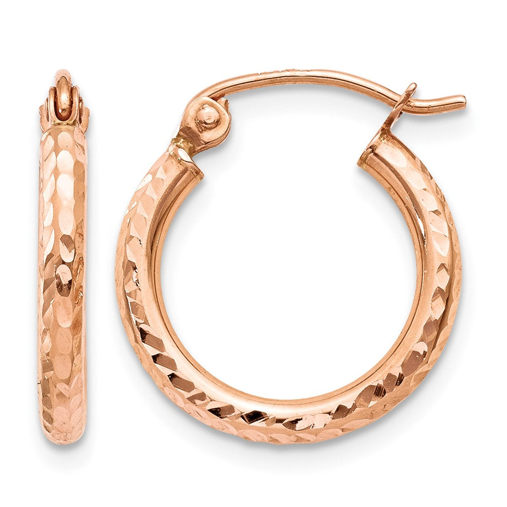 14k Rose Gold Lightweight Diamond-cut Hoop Earrings