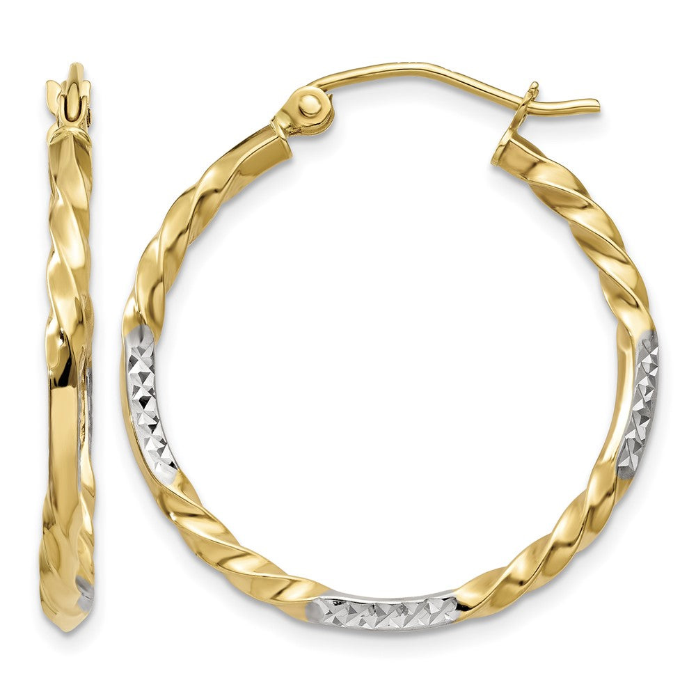 14k & Rhodium Diamond Cut Twisted Hoop Earrings