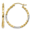 14k & Rhodium Diamond Cut Twisted Hoop Earrings