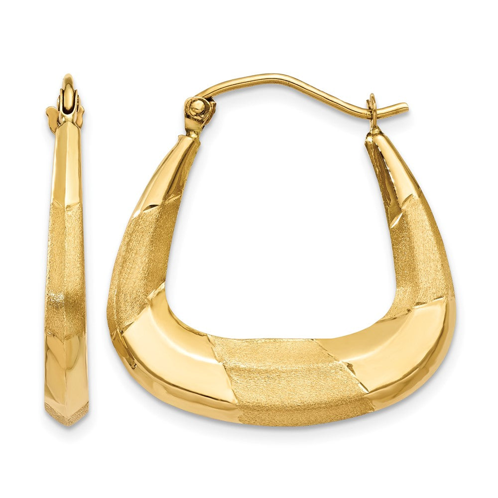 14k Polished, Satin and Diamond-cut Hoop Earrings
