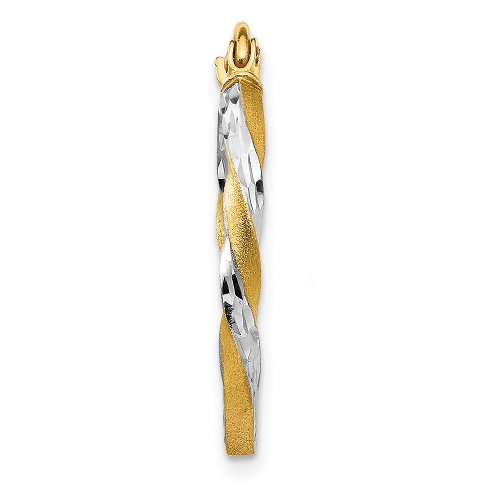 Single 14k & Rhodium Satin Diamond Cut Twisted Hoop Earring