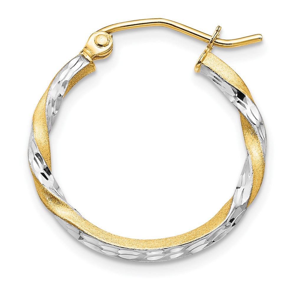 Single 14k & Rhodium Satin Diamond Cut Twisted Hoop Earring