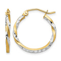 14k & Rhodium Satin Diamond Cut Twisted Hoop Earrings