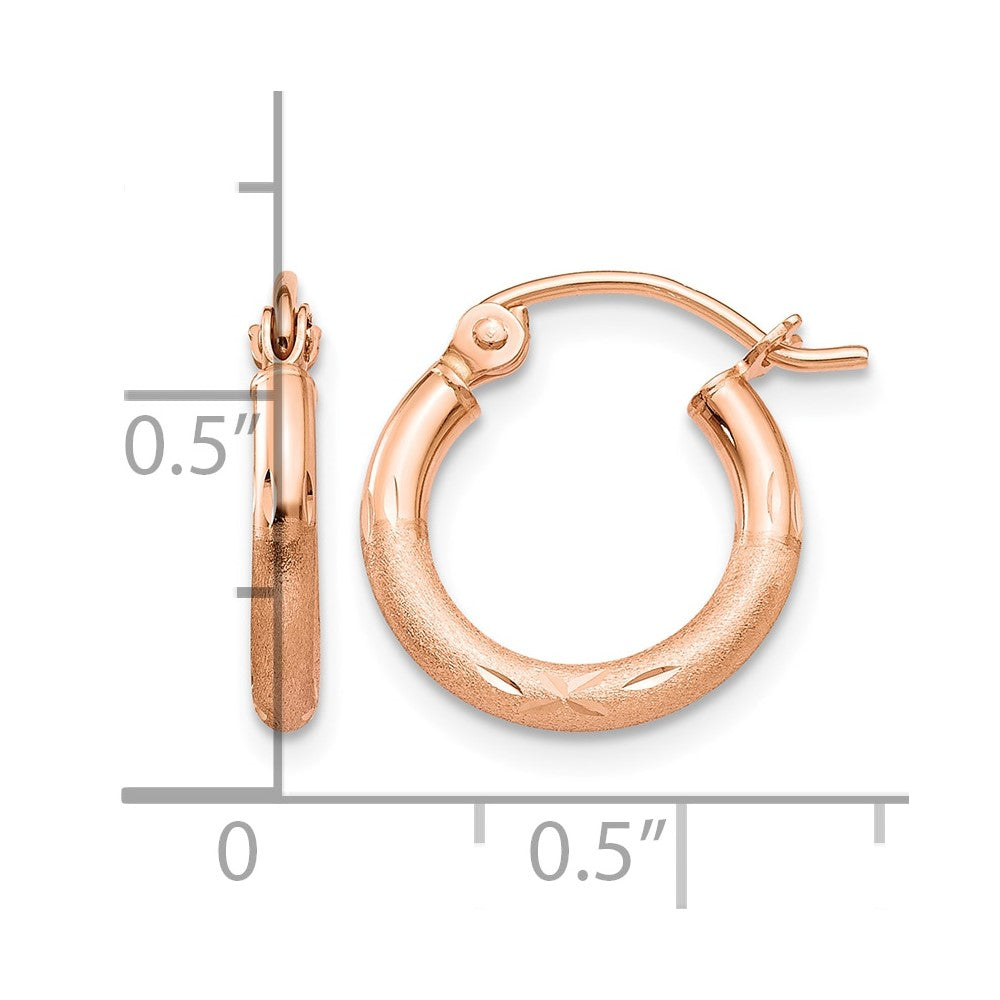 14k Rose Gold Lightweight Satin Diamond Cut Hoop Earrings