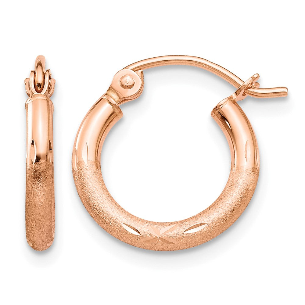 14k Rose Gold Lightweight Satin Diamond Cut Hoop Earrings