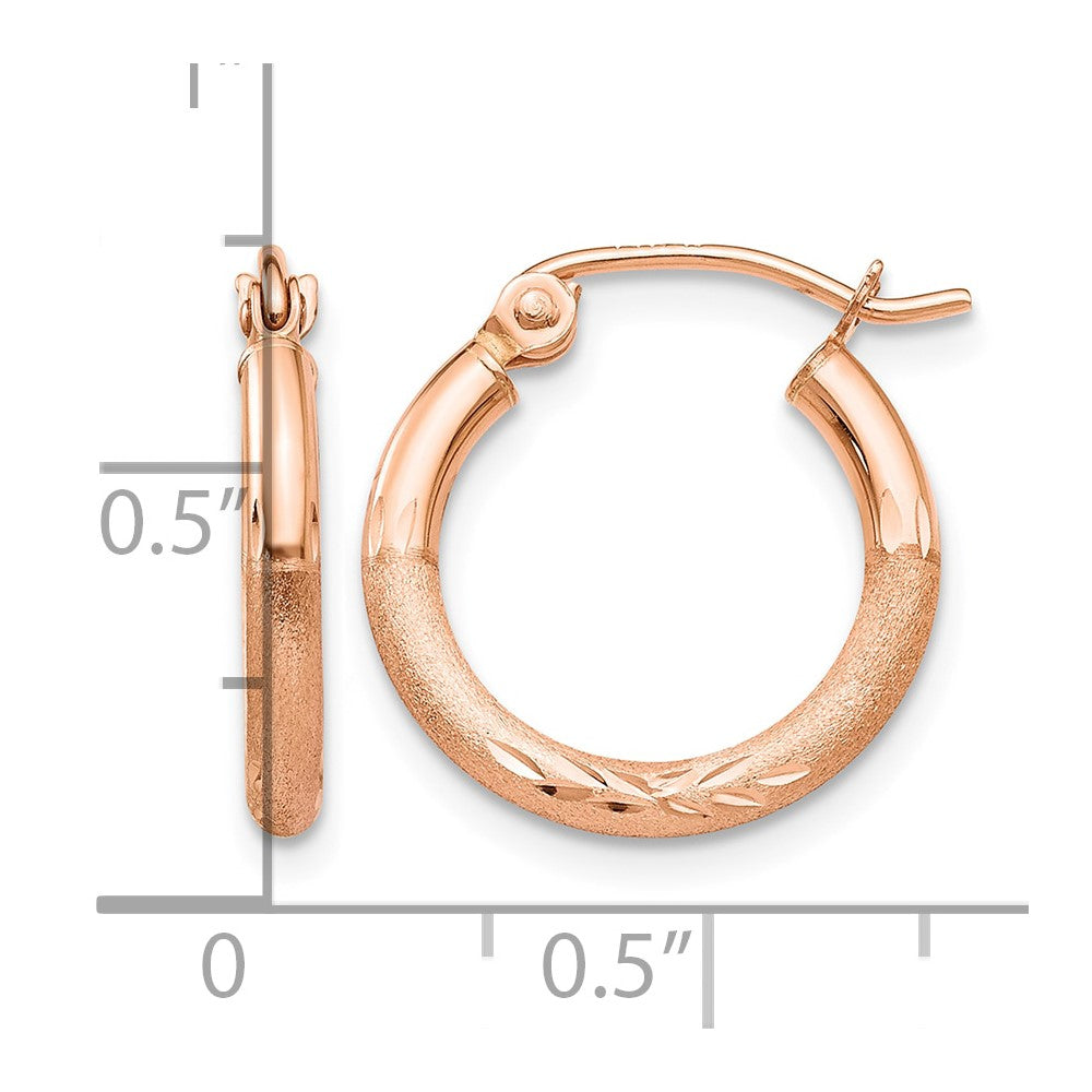 14k Rose Gold Lightweight Satin Diamond Cut Hoop Earrings