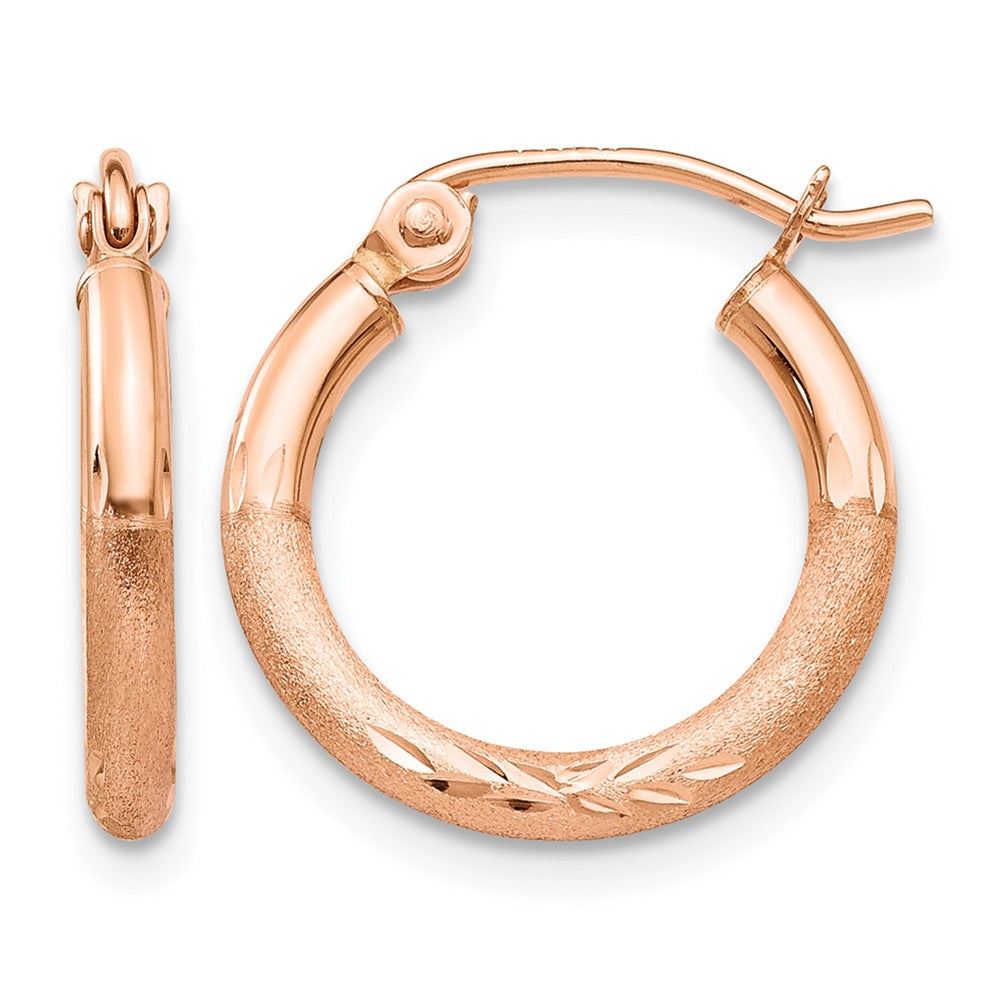 14k Rose Gold Lightweight Satin Diamond Cut Hoop Earrings