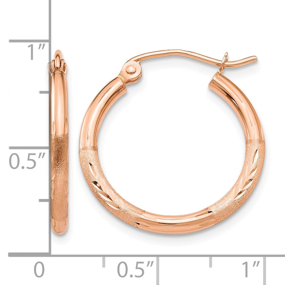 14k Rose Gold Lightweight Satin Diamond Cut Hoop Earrings