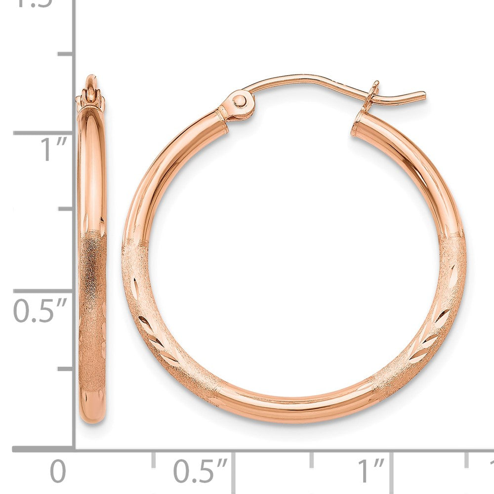 14k Rose Gold Lightweight Satin Diamond Cut Hoop Earrings