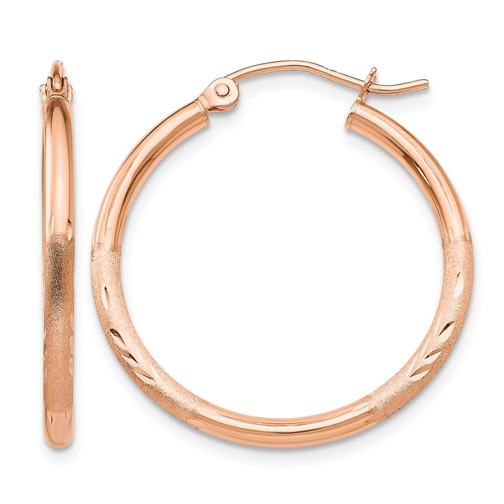 14k Rose Gold Lightweight Satin Diamond Cut Hoop Earrings