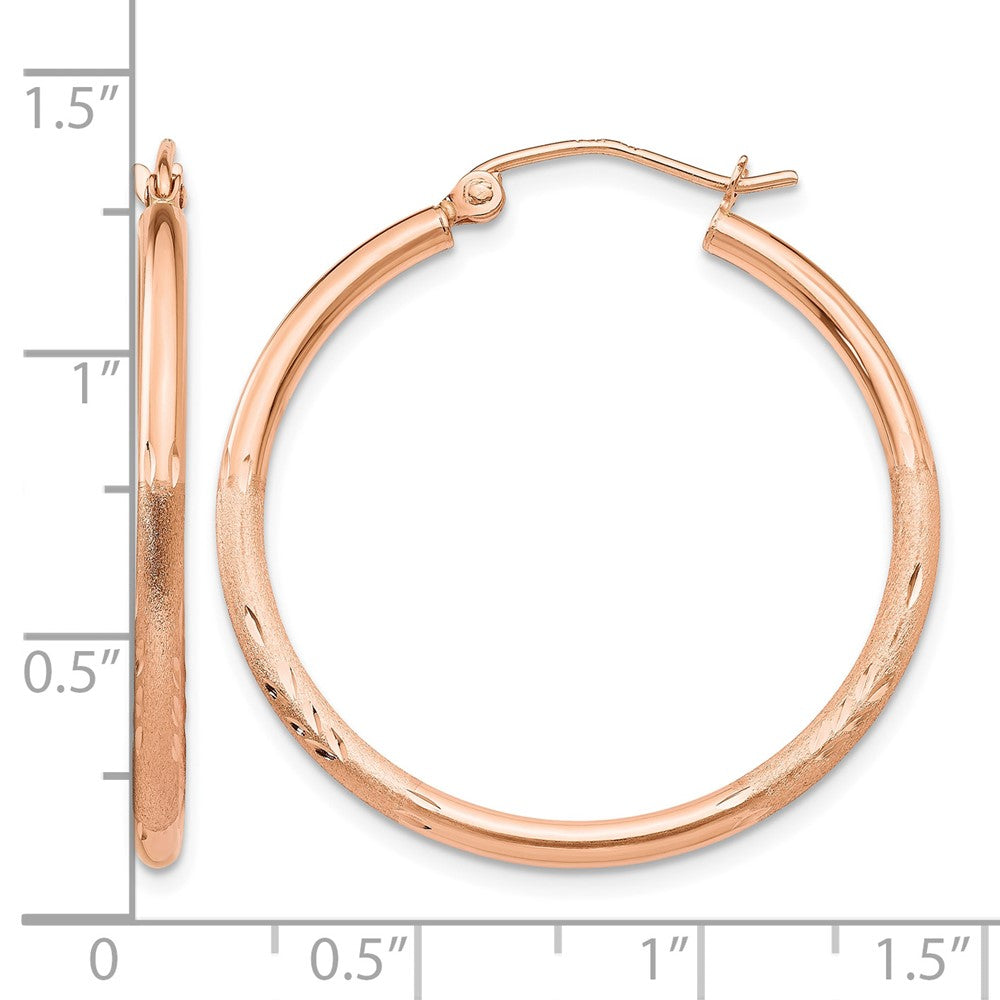 14k Rose Gold Lightweight Satin Diamond Cut Hoop Earrings