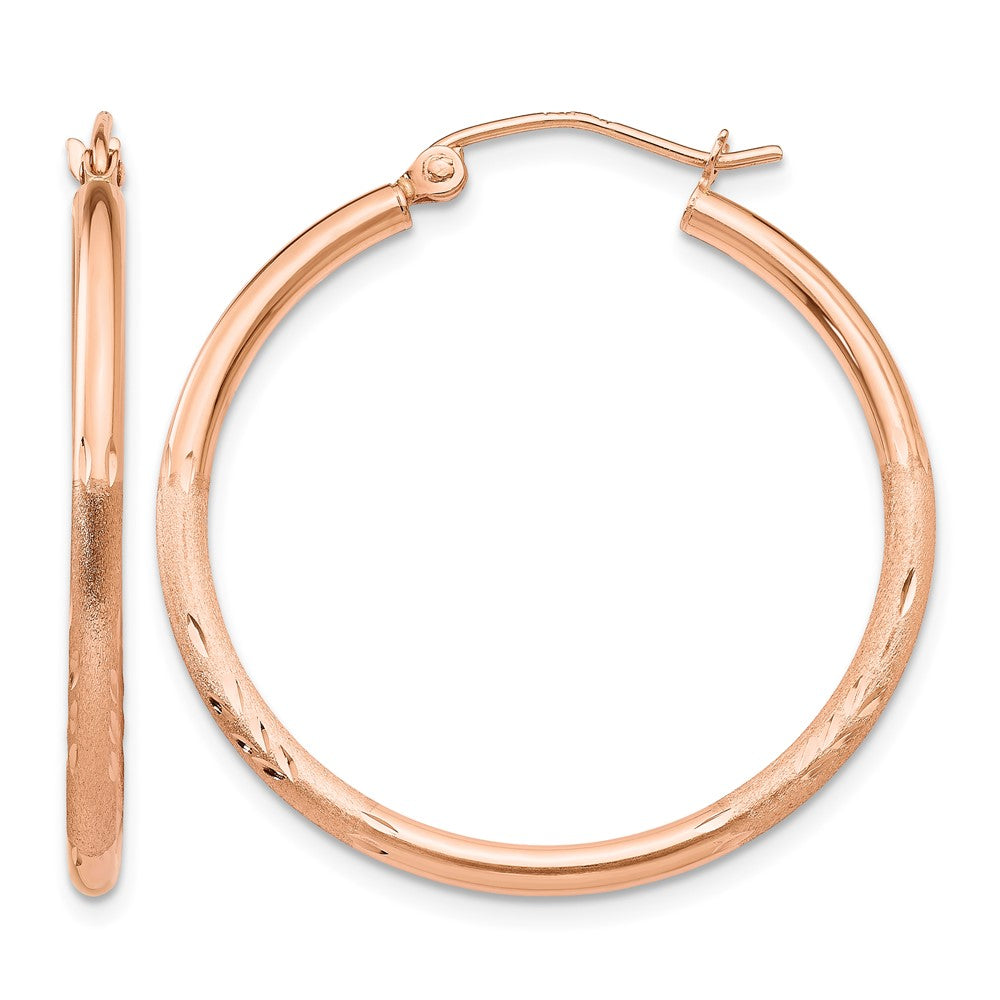 14k Rose Gold Lightweight Satin Diamond Cut Hoop Earrings