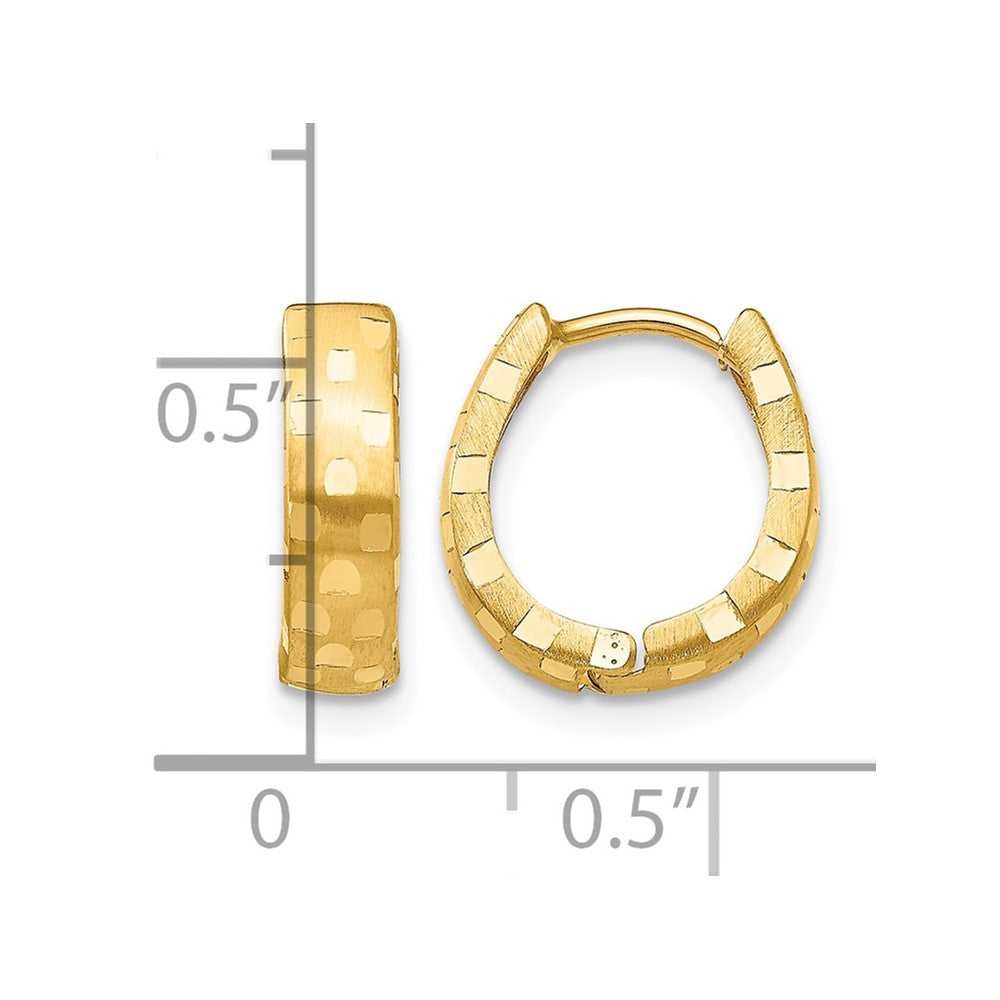 14K Diamond Cut 4mm Patterned Hinged Hoop Earrings