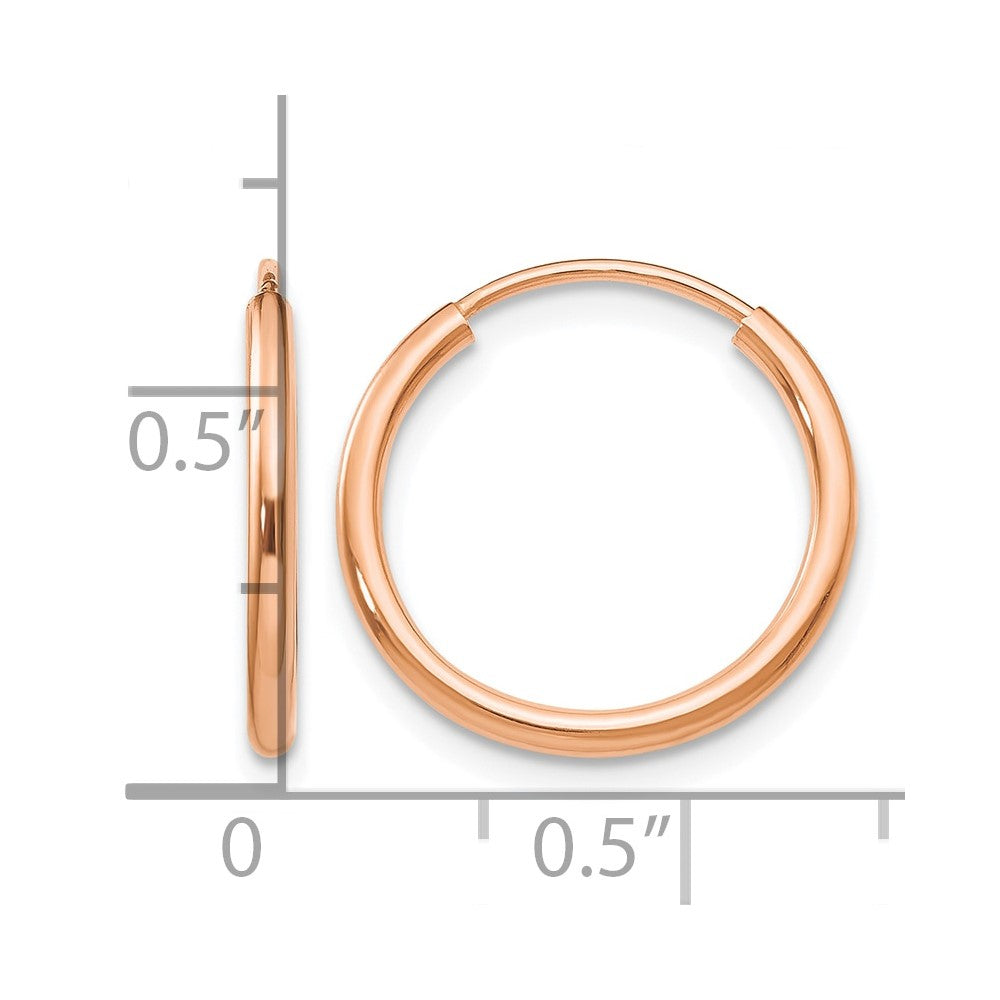 14k Rose Gold 1.50mm Polished Endless Tube Hoop Earrings