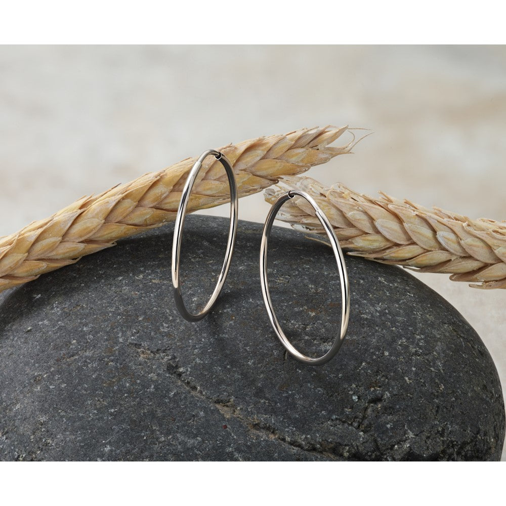 14k White Gold 1.20mm Polished Endless Tube Hoop Earrings