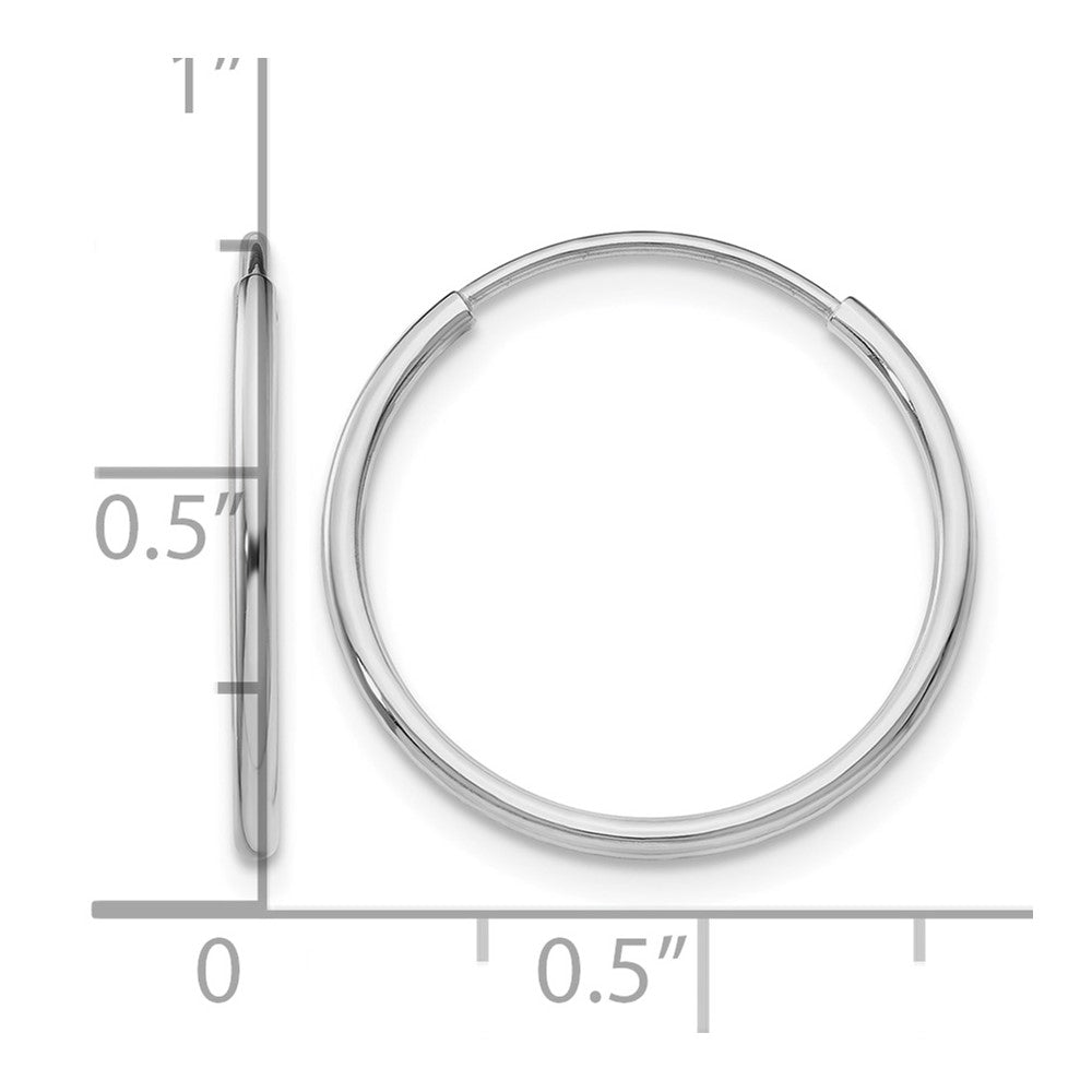 14k White Gold 1.20mm Polished Endless Tube Hoop Earrings
