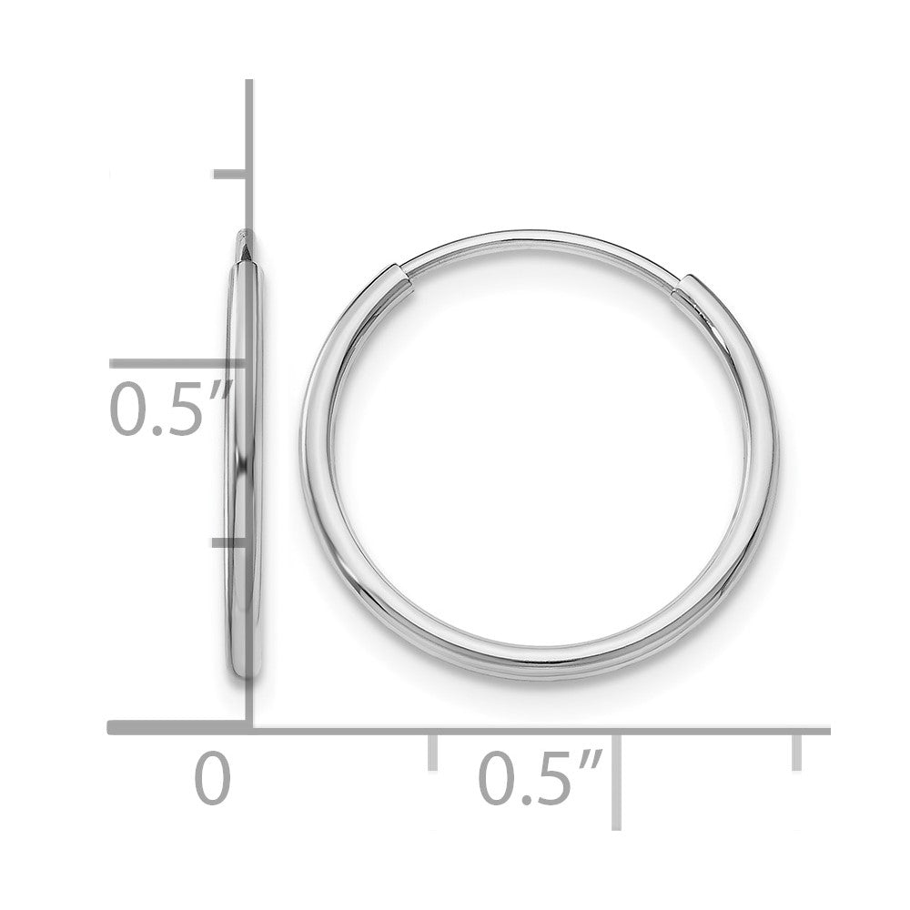 14k White Gold 1.20mm Polished Endless Tube Hoop Earrings